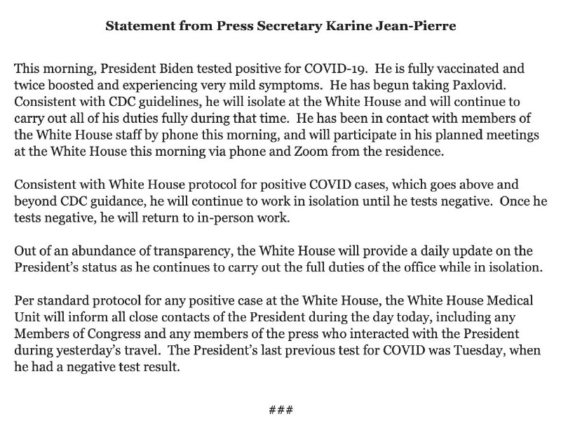 美国总统拜登21日早晨新型冠状病毒检测阳性，有非常轻微的症状，已开始使用奈玛特韦/利托那韦组合（Paxlovid）进行治疗