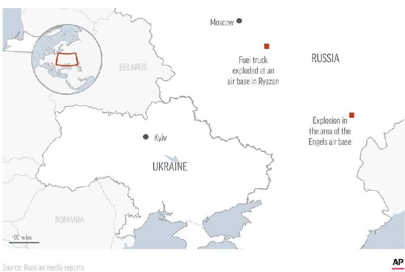 俄罗斯国防部12月5日晚发布声明称，乌克兰当天上午使用苏制喷气式无人机袭击了梁赞州的贾吉列沃军用机场和萨拉托夫州的恩格斯军用机场，但被俄罗斯防空系统拦截，无人机残骸在机场坠落并爆炸