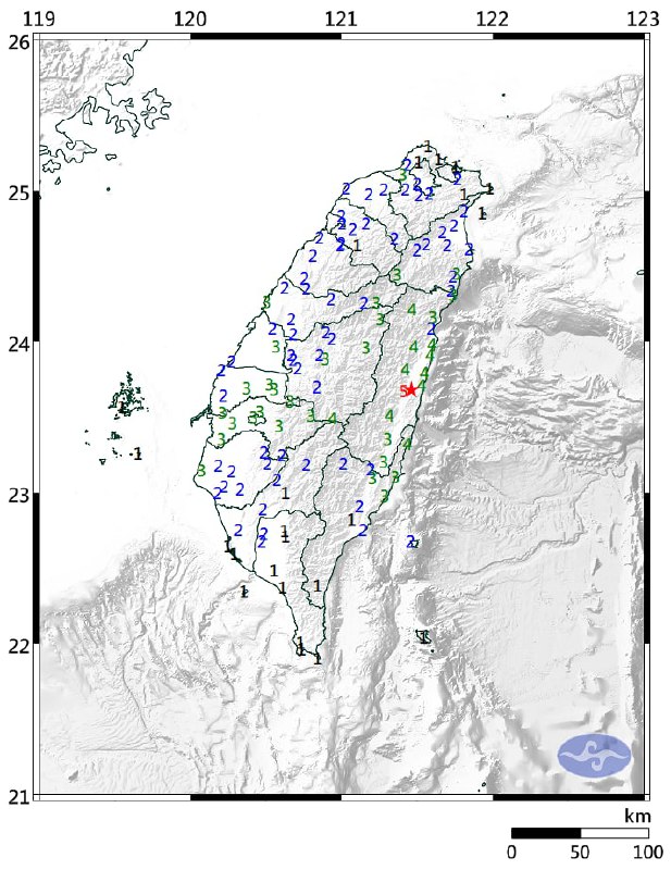 20日9时05分07秒，台湾花莲县（北纬23.68度，东经121.47度）发生里氏6.0级地震，震源深度6.8千米
