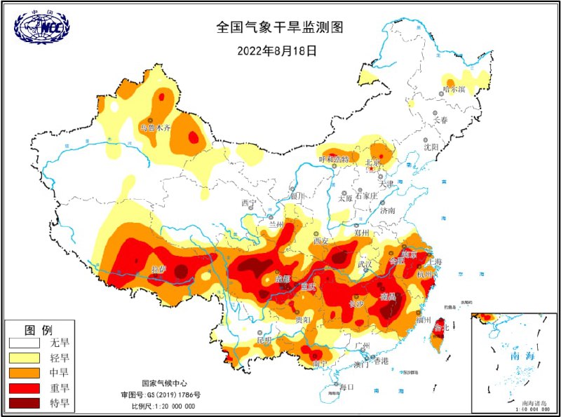 中国中央气象台8月18日18时发布气象干旱黄色预警