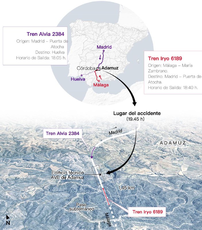 西班牙阿达穆斯镇附近发生高速铁路脱轨事故已造成至少39人死亡、159人受伤