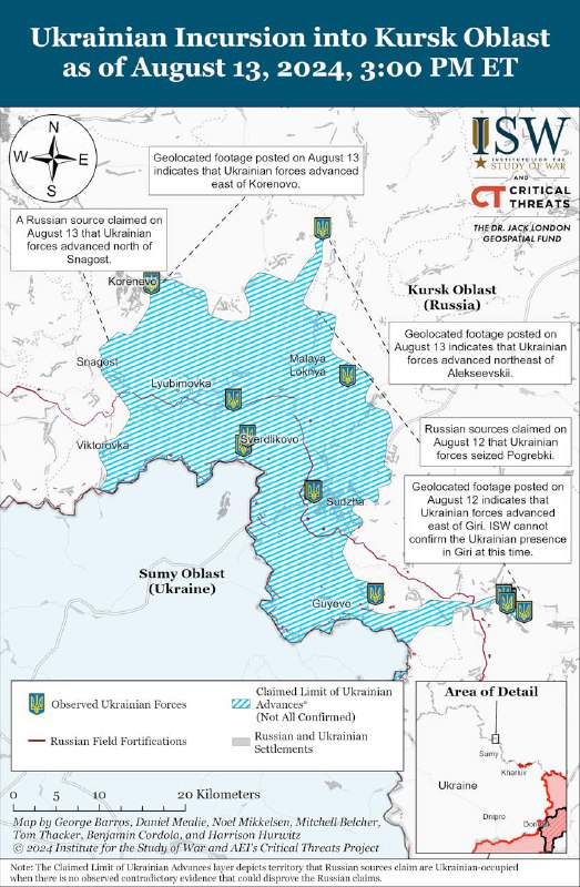 乌克兰总统泽连斯基13日称，乌军仍在俄罗斯库尔斯克地区推进，已控制当地74个定居点，俄军俘虏正在增加