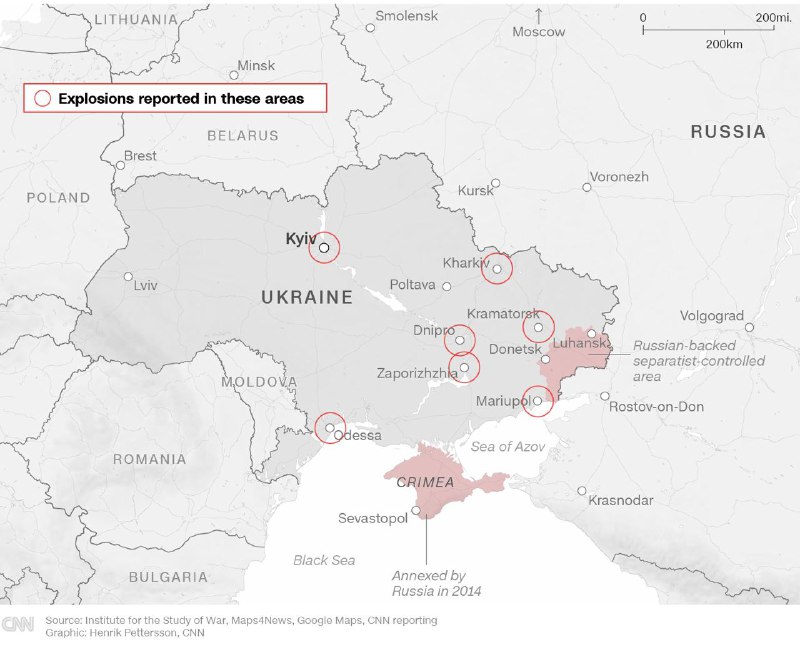 CNN汇总的目前已报告发生过爆炸的区域