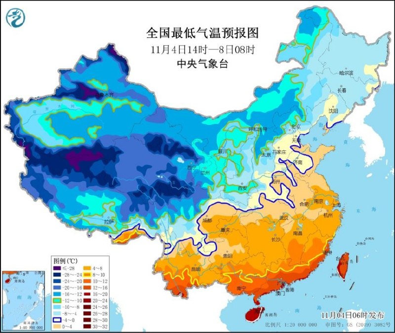 中央气象台11月4日10时继续发布寒潮黄色预警