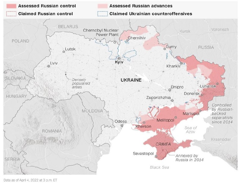 截至当地时间4月4日的乌克兰局势图